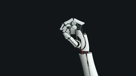 Robot arm, bionic prosthesis, push the button, future, technology. Slow motion. Video stock 106342089
