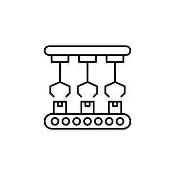 Robot arm box conveyor icon. Simple line, outline vector of artificial Stock Illustration