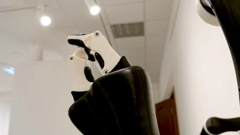 The robot arm can be compressed and decompressed on the exhibition of Stock Footage 121381035