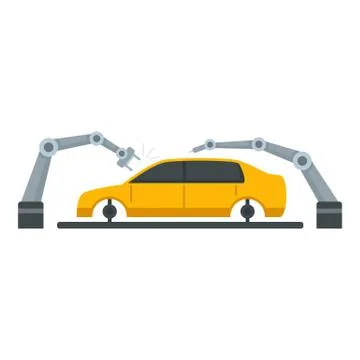 Robot arm car assembly icon, flat style Illustrazione stock