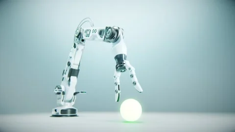 Robot arm catching a  glowing ball Stock Footage 272757606