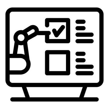 Robot arm checking boxes on computer screen for automation concept Stock Illustration