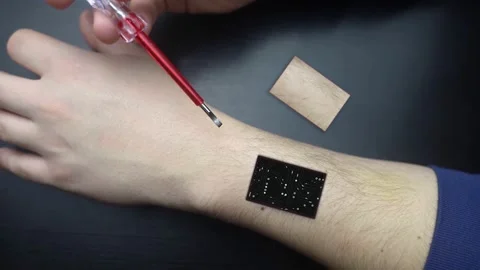 Robot arm concept. Man shows biomechanical prosthetic hand. Guy repairs his hand Video stock 229704612