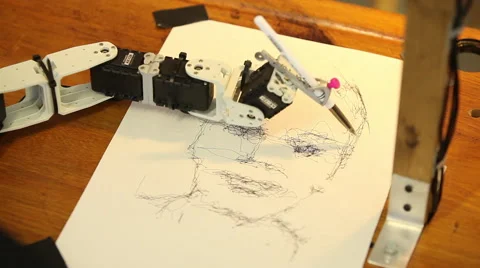 Robot arm draws a portrait of a man ai Stock Footage 48835152