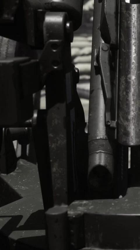 Robot arm in factory setting working on assembly tasks during daytime Stock Footage 335963823