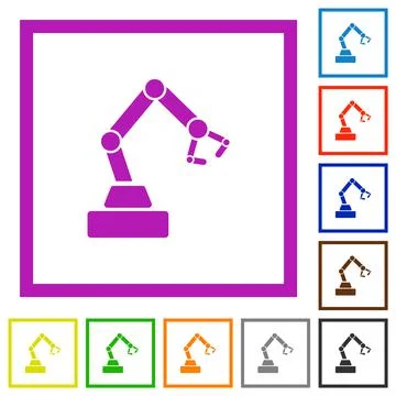 Robot arm flat framed icons Stock Illustration
