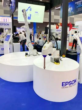 Robot arm form EPSON working show it to customers Stock Photos