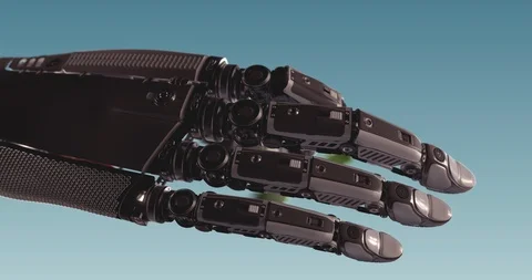 Robot arm with green sprout technology and ecology conceptual design Stock Footage 121384186