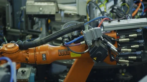 Robot Arm High Tech Production Plant - Automated Manufacturing Stock Footage 98709636
