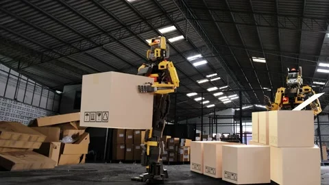 Robot arm Hold Box Object for manufacturing industry Stock-Footage 204961387