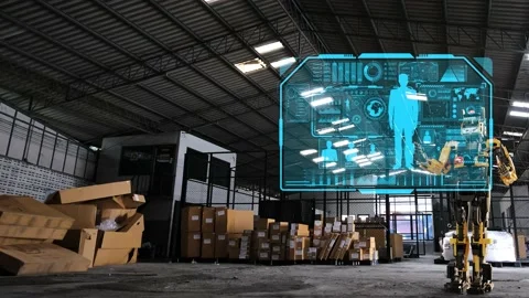 Robot arm Hold Box Object for manufacturing industry Stock Footage 204961400