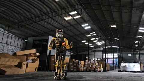 Robot arm Hold Box Object for manufacturing industry Stock Footage 204961412