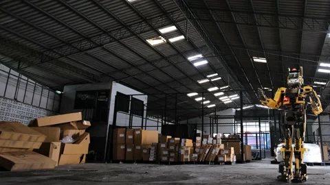 Robot arm Hold Box Object for manufacturing industry Stock Footage 204961415