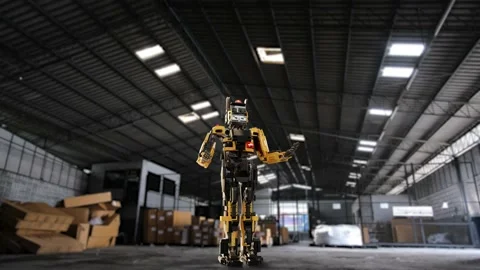 Robot arm Hold Box Object for manufacturing industry Stock Footage 204961446