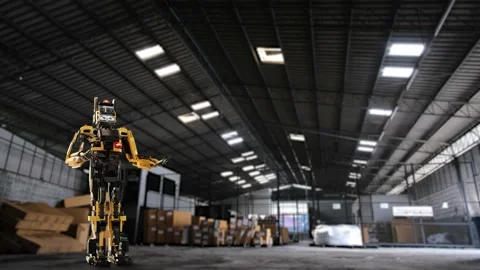 Robot arm Hold Box Object for manufacturing industry Stock Footage 204961449
