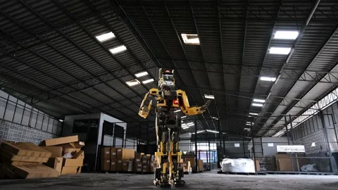 Robot arm Hold Box Object for manufacturing industry Stock Footage 204961461