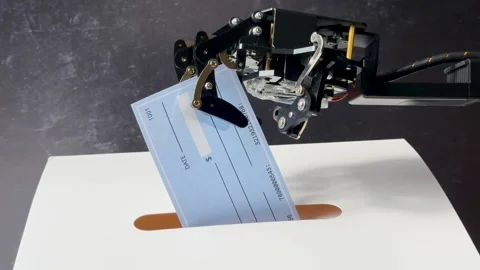 Robot Arm Holding Blank Check Stock Footage 278935592