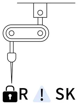 Robot Arm Holding Needle over the Word RISK with Security and Warning Symbols Stock Illustration