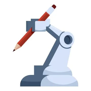 Robot arm holding pencil creating content Illustrazione stock