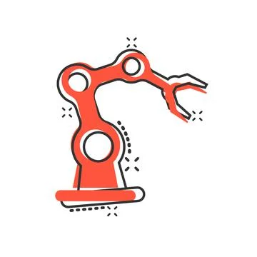 Robot arm icon in comic style. Mechanic manipulator cartoon vector illustrati Stock Illustration