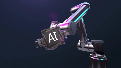 Robot arm implants Artificial intelligence AI chip, IoT smart factory.  4k. Stock Footage 152284970
