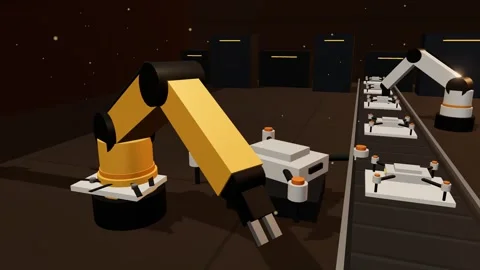 Robot arm installing propeller rotor drone assembly station Stock Footage 340779331