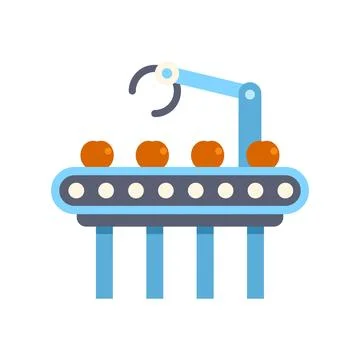 Robot arm moving fruit on conveyor belt in factory イラスト素材