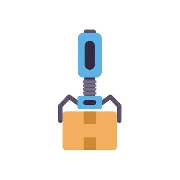 Robot arm moving parcel in automated logistics system 库存插图