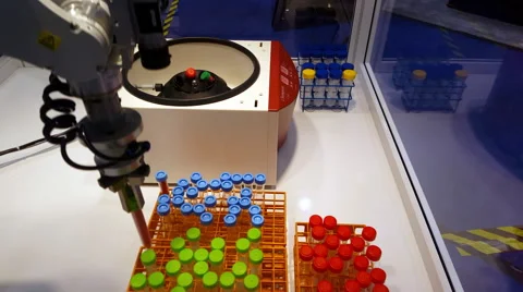 Robot Arm Moving Test Tubes  Medicine Lab Samples 4K Stock Footage 51328770