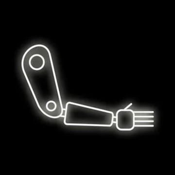 Robot arm neon outline displaying technology and future Stock Illustration