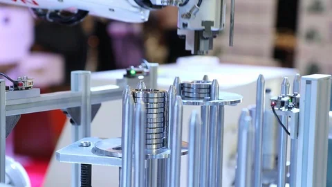 Robot arm pick and place part Stock Footage 97389947