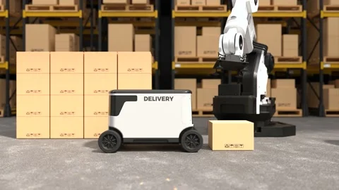 The Robot arm picks up the box Autonomous Stock Footage 234982912