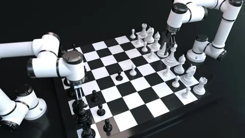 Robot arm playing chess, business strategy concept Stock Footage 244969445