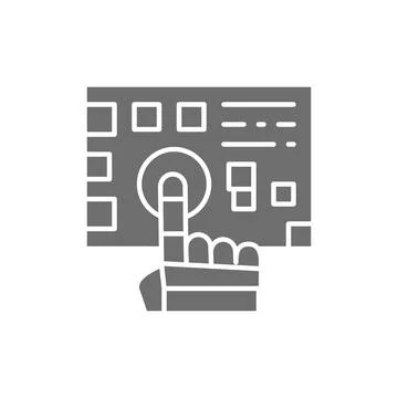Robot arm presses on the button grey icon. Stock Illustration