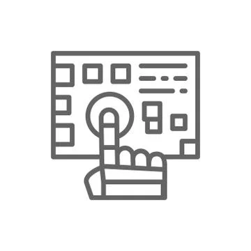Robot arm presses on the button line icon. 스톡 일러스트