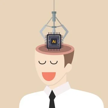 Robot arm put AI processing chip into human brain Illustrazione stock