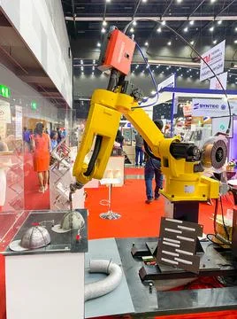Robot arm for scan part working show it to customers Stock Photos