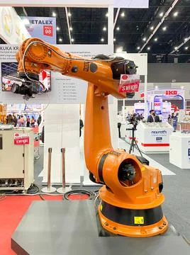 Robot arm for scan part working show it to customers in Metalex exhibition Stock Photos