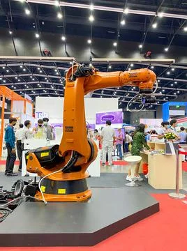 Robot arm for scan part working show it to customers Stock Photos
