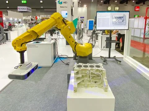 Robot arm for scan part working show it to customers Stock Photos