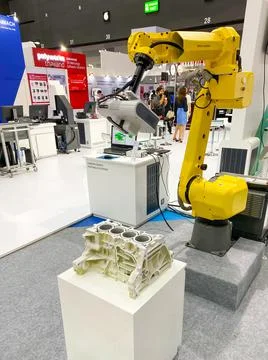 Robot arm for scan part working show it to customers in Metalex 2020 exhibition Stock Photos