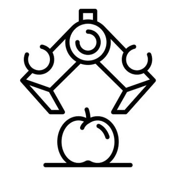 Robot arm take apple icon, outline style Stock Illustration