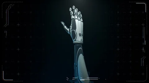 Robot arm turntable on virtual hud Futuristic Stock-Footage 128734744