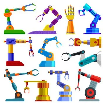 Robot arm vector robotic machine hand technology equipment illustration set of Stock Illustration