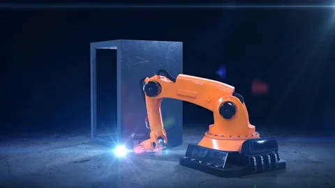 Robot Arm Welding Process at Workshop. High Precision Modern Tool in Heavy Video stock 83306827