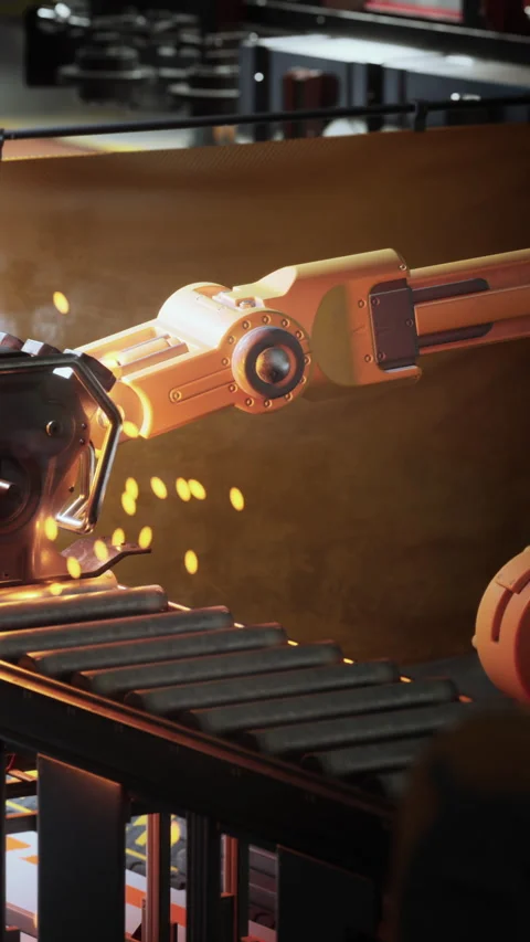 Robot arm working on assembly line during factory operation Stock Footage 339771169