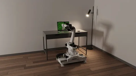 Robot Arm Working on Computer Instead of Human 库存影片 220131325