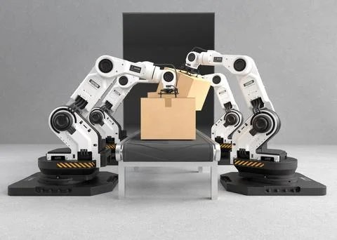 The robot arm is working in the factory Stock Illustration