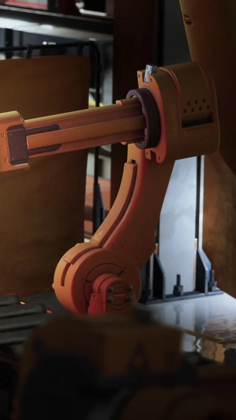 Robot arm working in a manufacturing plant during daytime operations Stock Footage 339037913