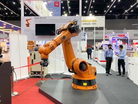 Robot arm working show it to customers in Metalex Stock Photos